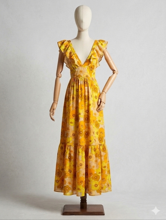 Mott50 Dresses & Skirts - Mott50 Serena Floral Vneck Maxi Boho Dress Small Feminine Gold